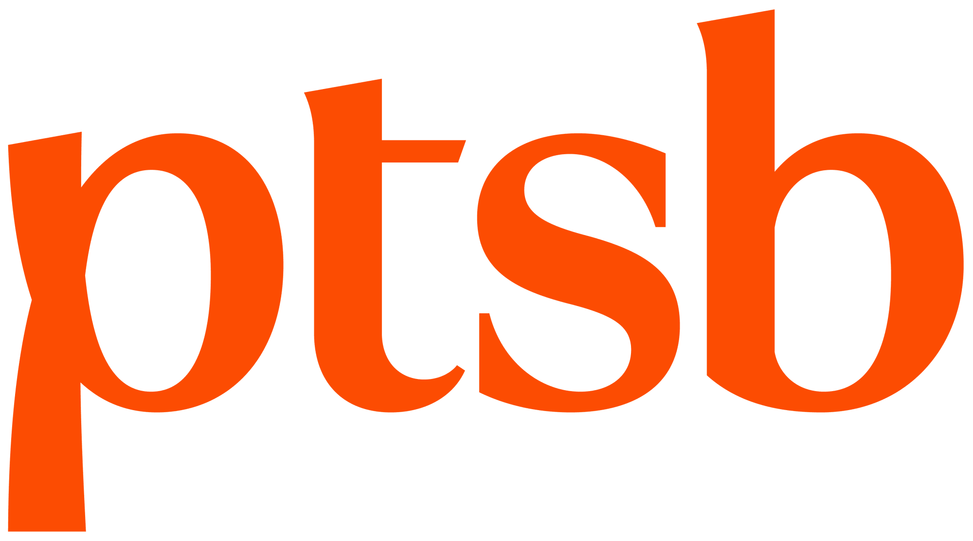 The image shows the PTSB logo, with the letters "ptsb" in lowercase orange font.