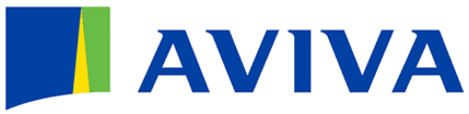 Aviva logo with a stylized blue, yellow, and green emblem to the left of the word "AVIVA" in bold blue letters.