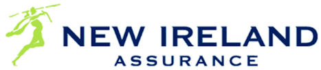 New Ireland Assurance logo featuring a green stylized figure holding a spear next to the company name in blue text.